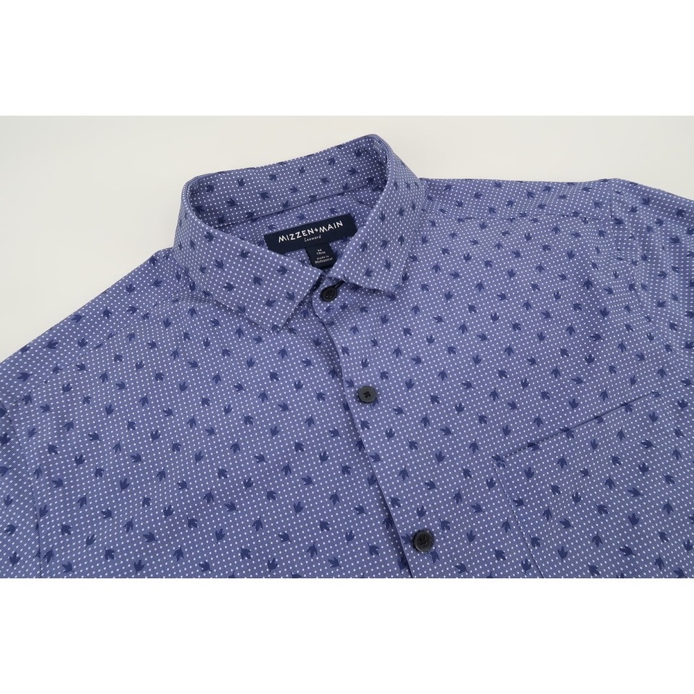 Mizzen Main Leeward Button Down Mens Medium Blue Floral Trim Fit Short Sleeve